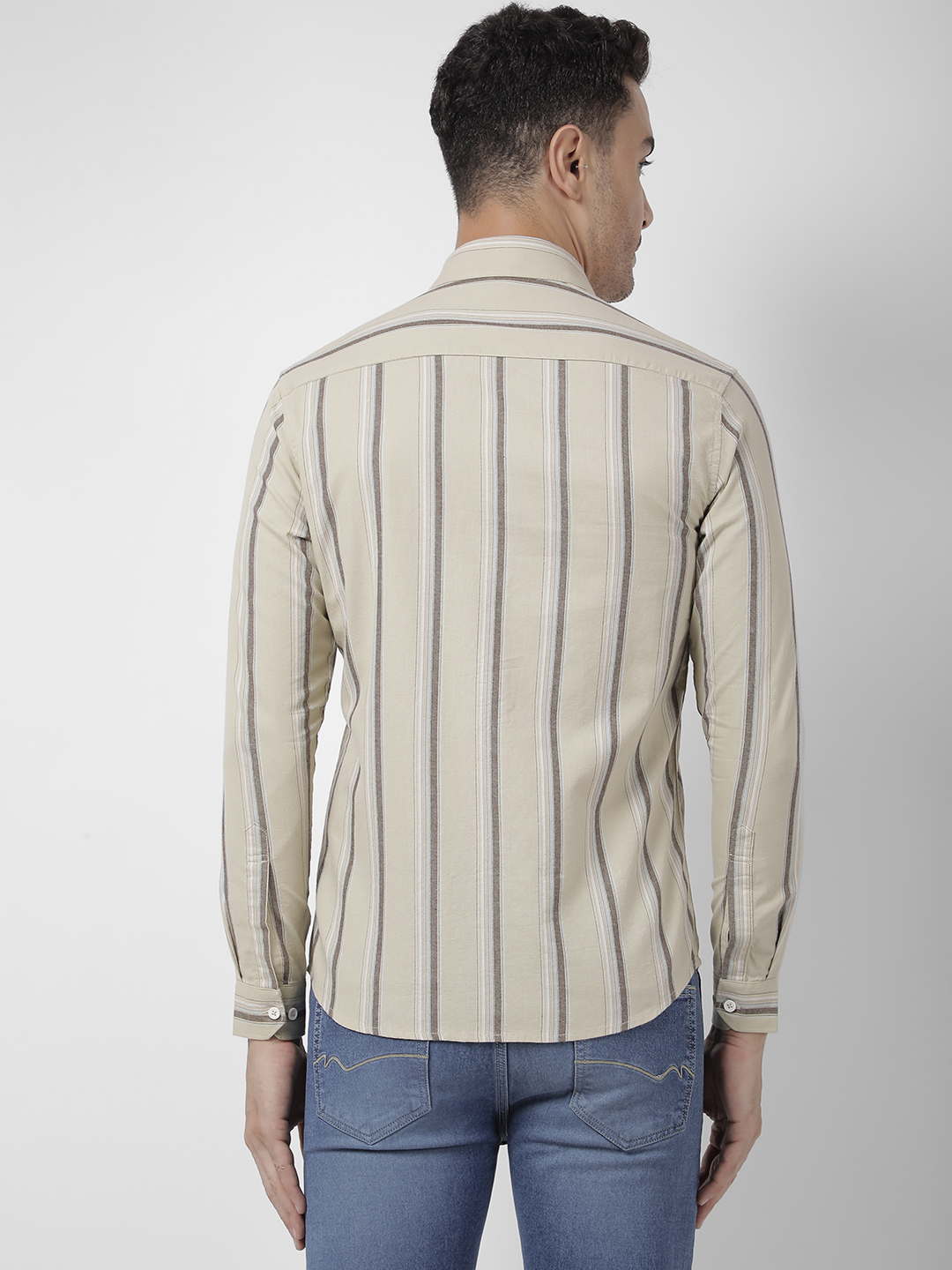 Numero Uno Men Striped Beige Shirt